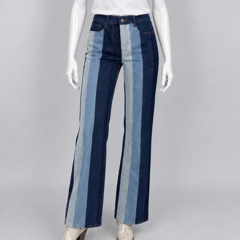 Scully Color Block Striped Flare Denim Blue Jeans Womens Sz 4 Western Cowgirl